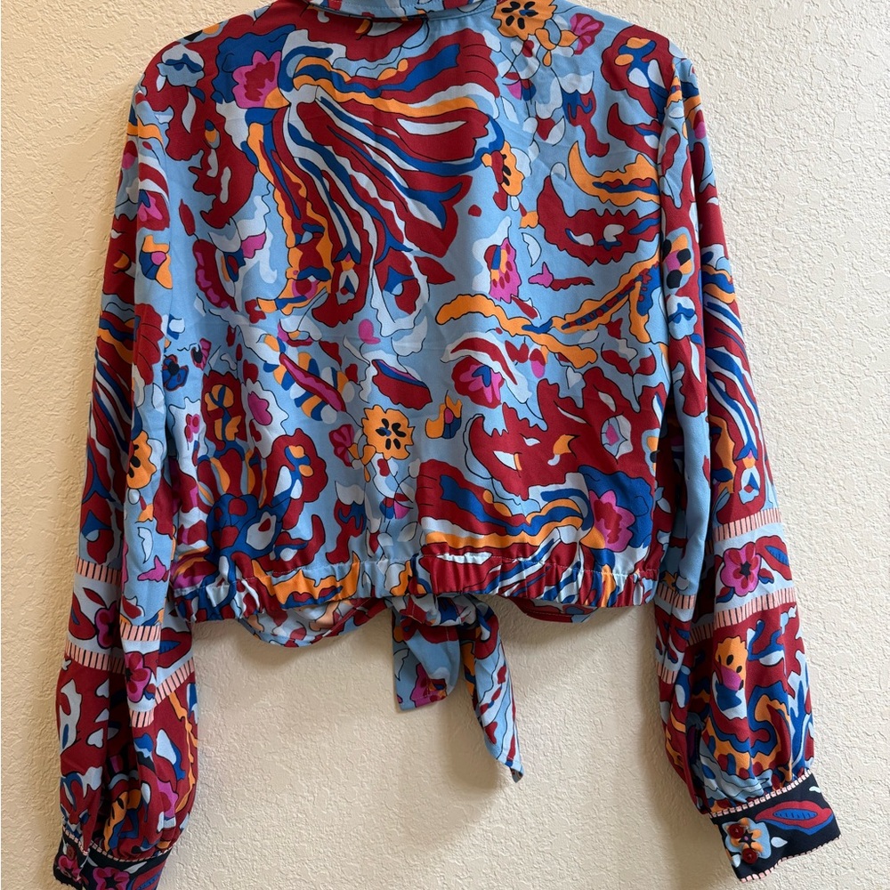 cupcakes & cashmere Colorful Patterned Tie-Front Blouse - Picture 5 of 8